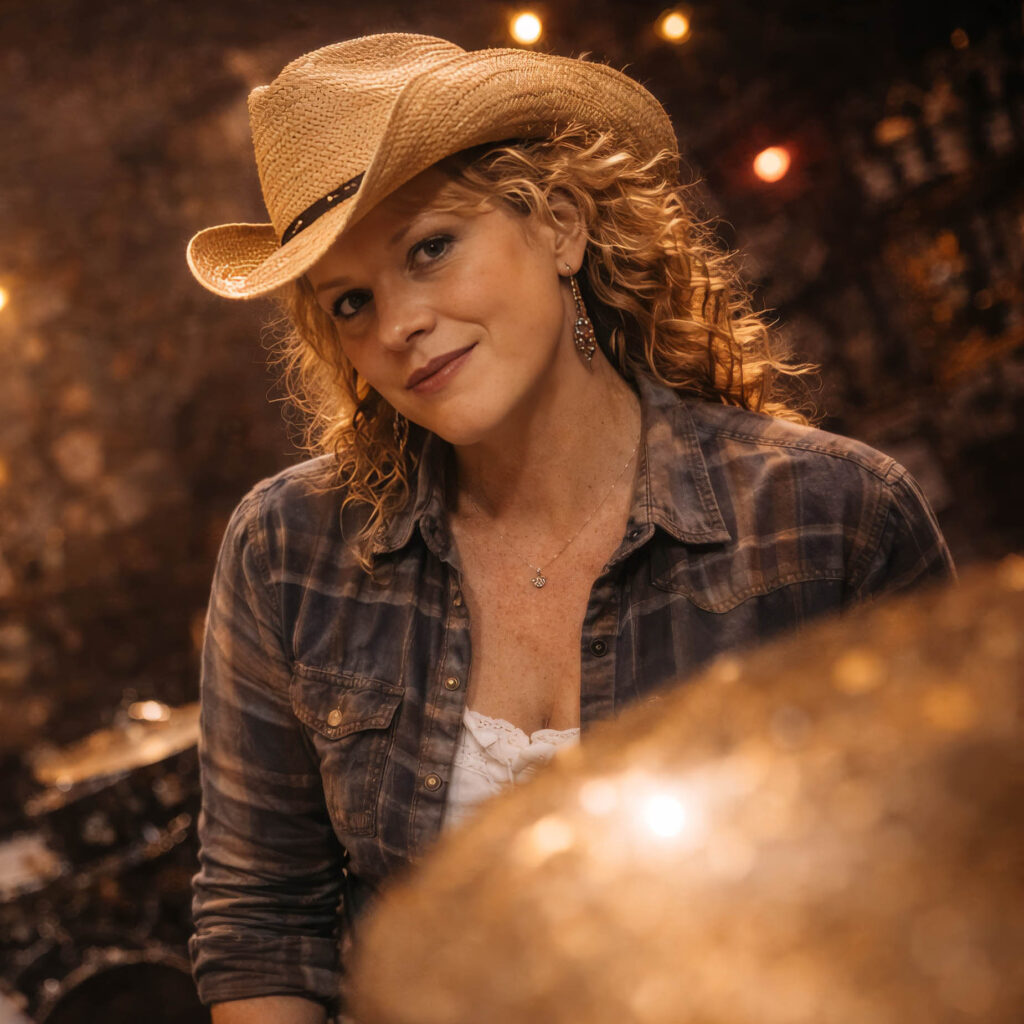 June Haunsby wearing a hat and looking toward the camera in warm stage lighting