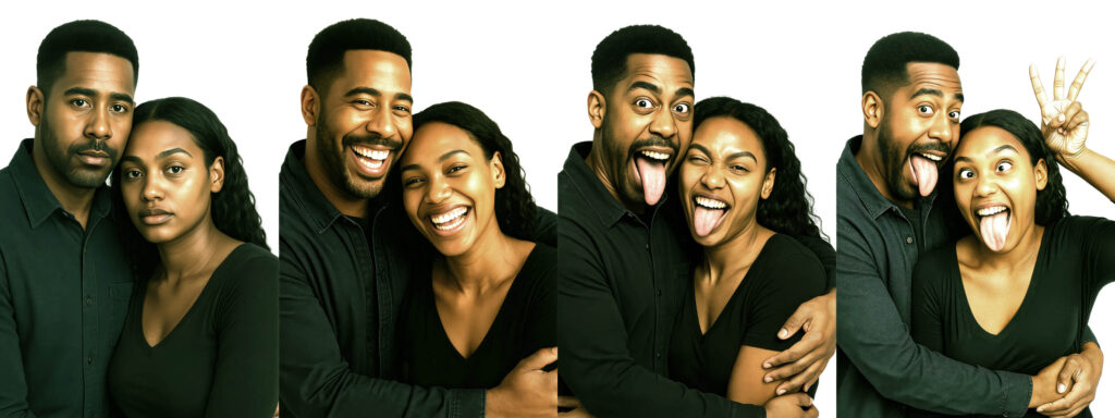 Portrait series of Zaya and Luca Haunsby showing a range of expressions from calm to playful